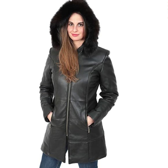 Women´s quilted parka coat leather jacket